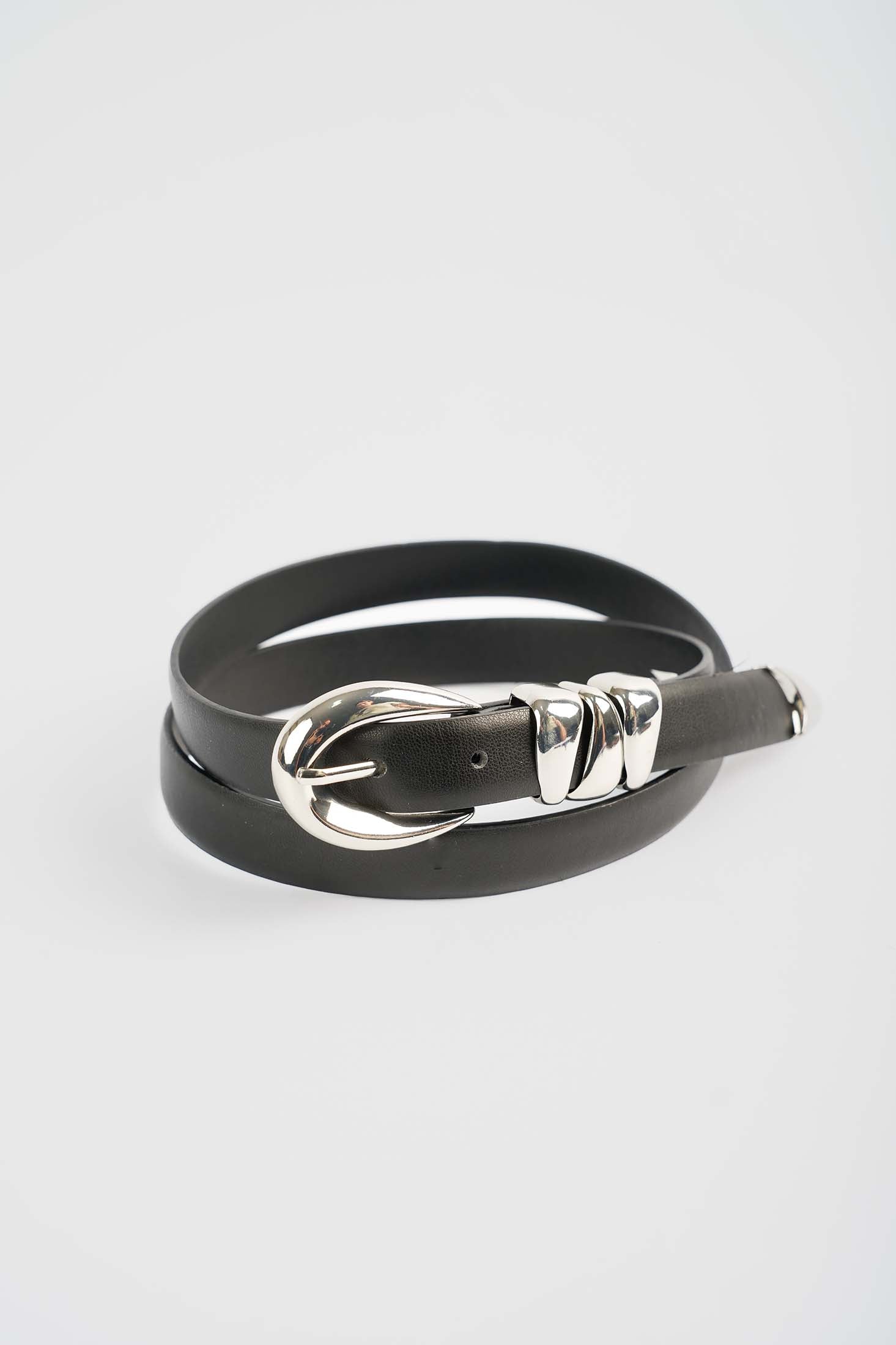 Sculpted Metal Buckle Slim Belt