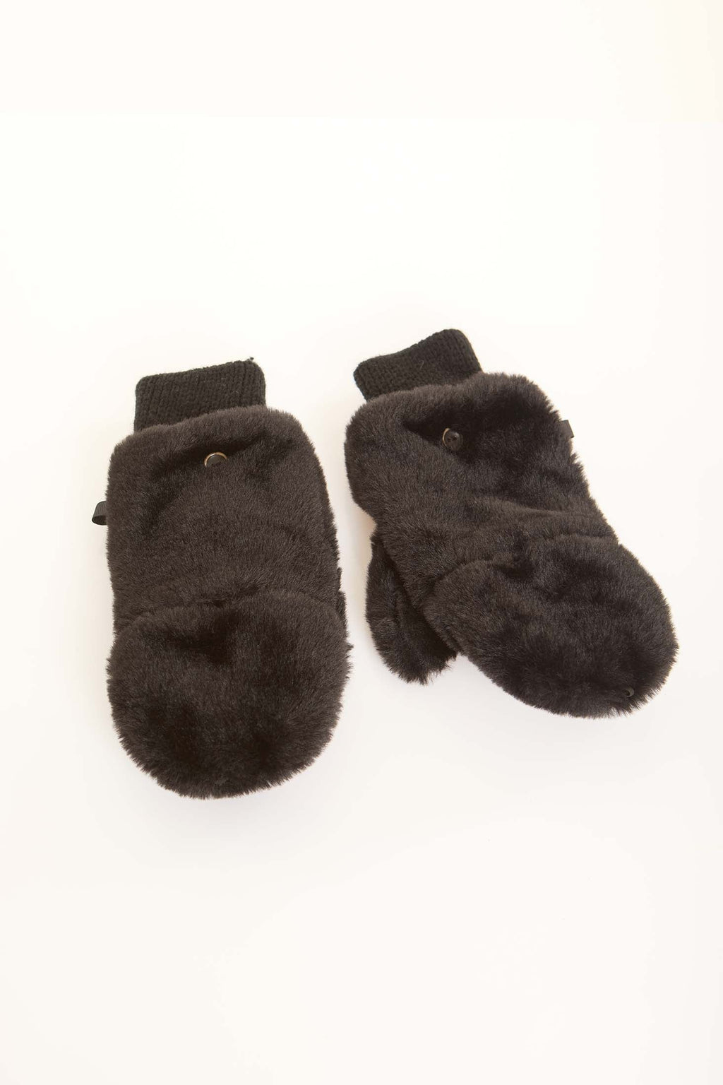 Fur Convertible Mittens with Elastic Cuff