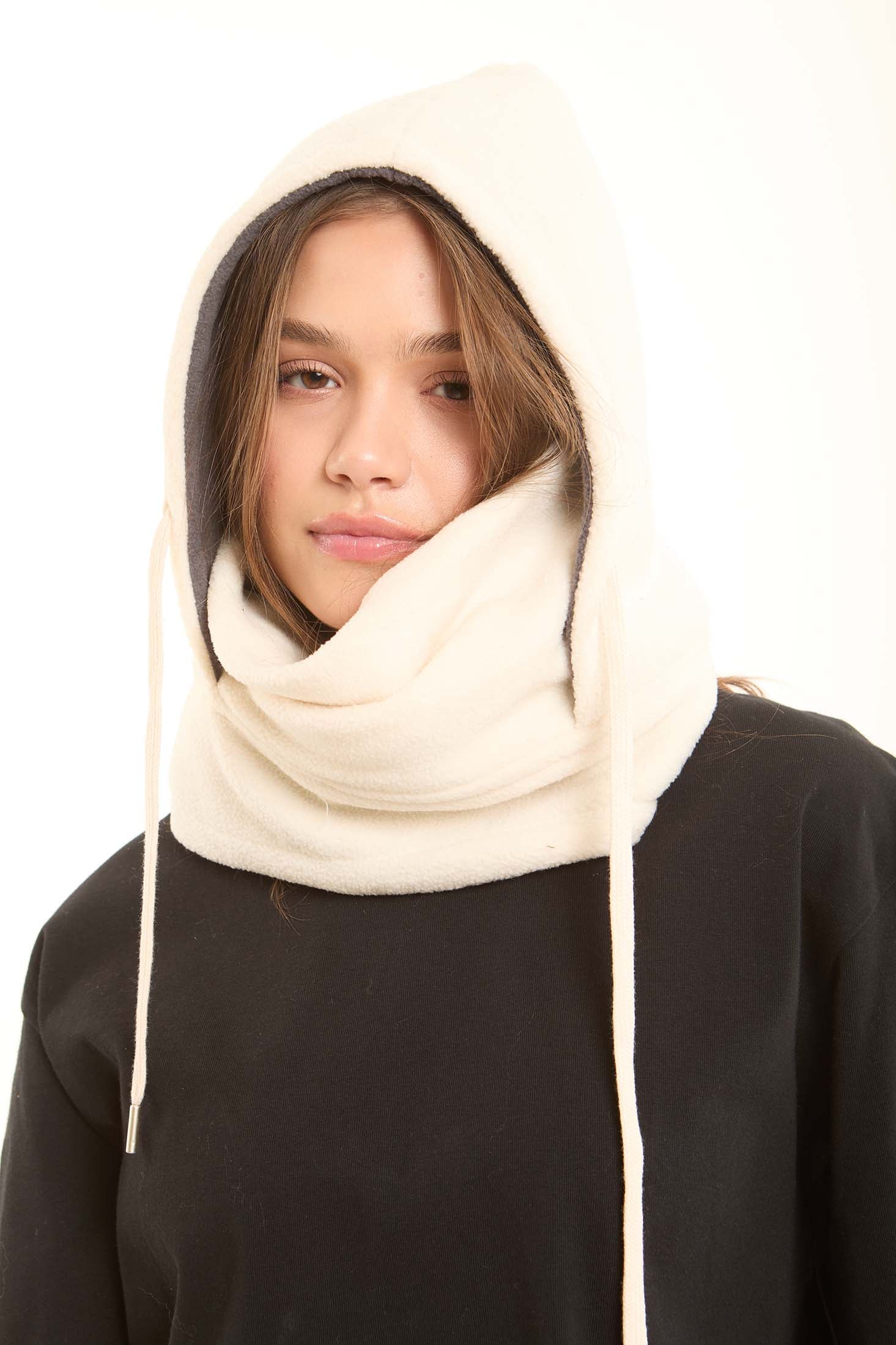 Drawstring Fleece Hooded Cowl