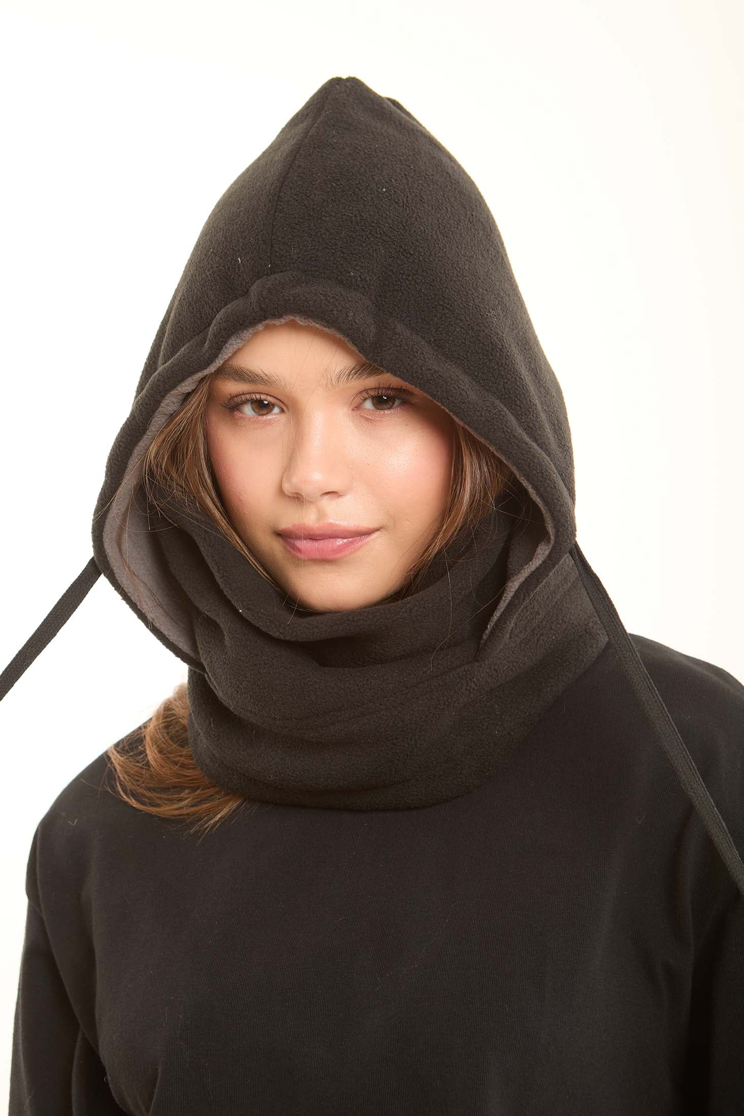 Drawstring Fleece Hooded Cowl