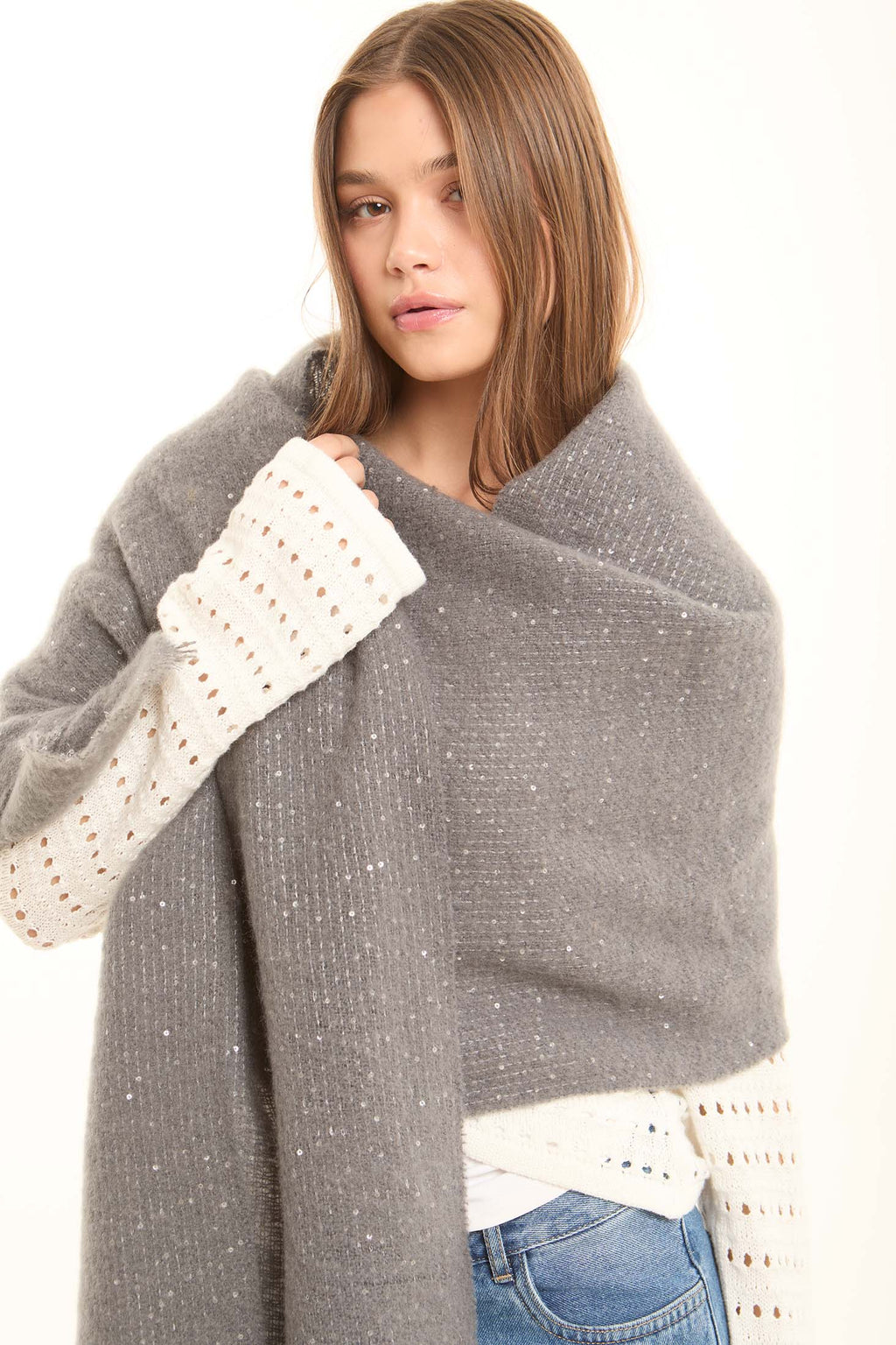 Stitched Shiny Sequins Shawl