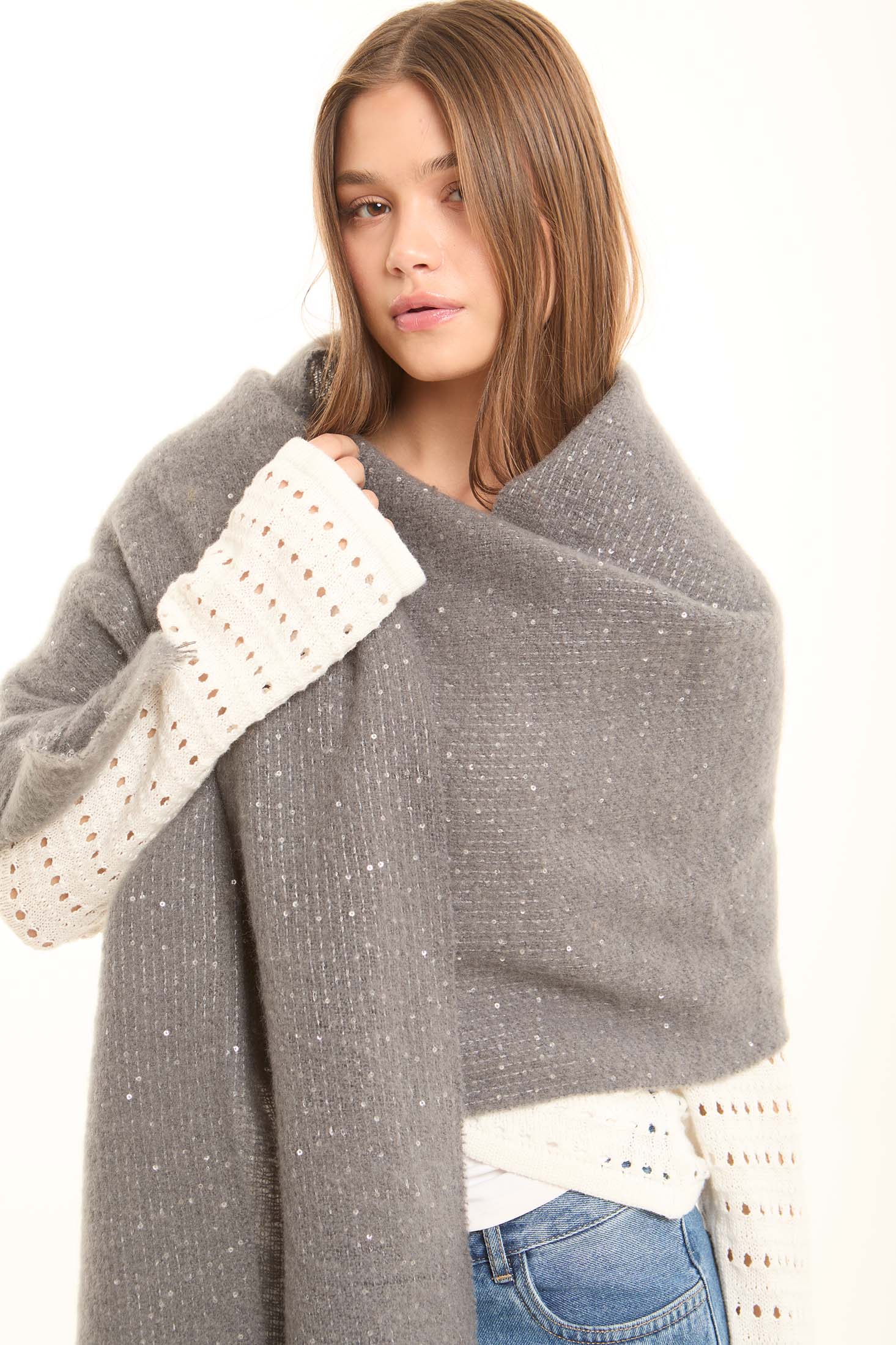 Stitched Shiny Sequins Shawl